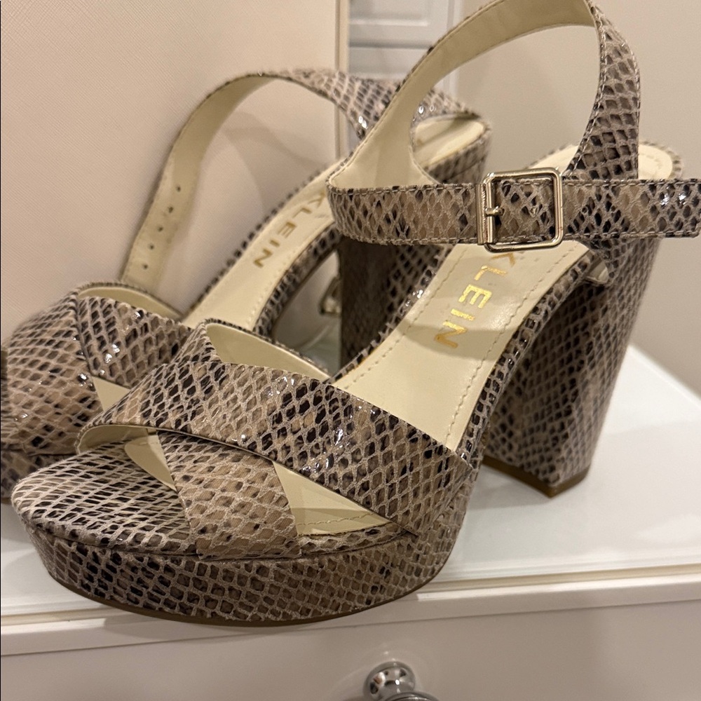 Anne Klein Beige Snake Print Platform Heels